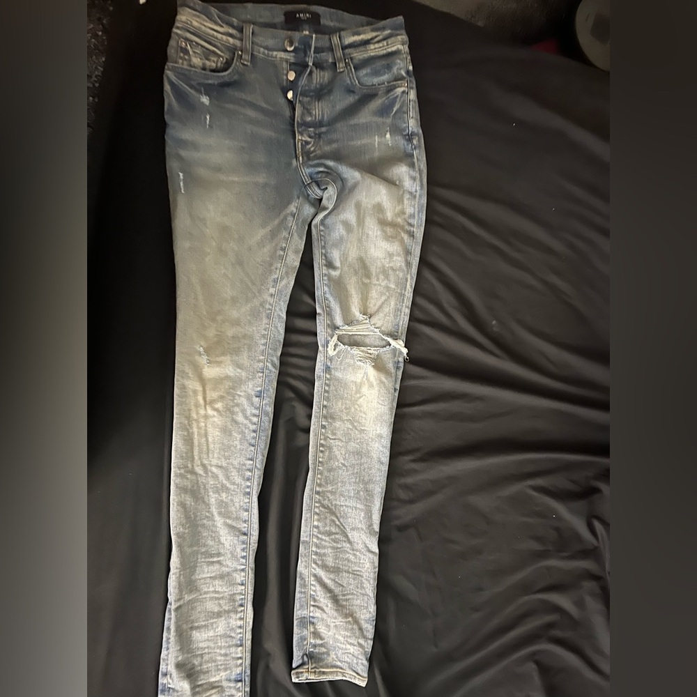 AMIRI Blue Skinny Distressed Jeans